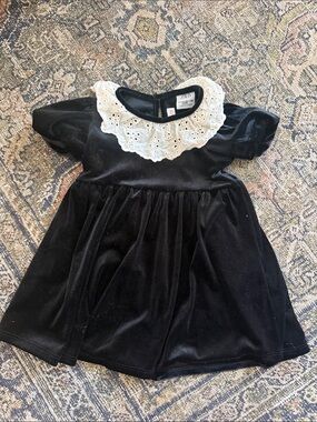 Zara Black Velvet Dress with White Eyelet Collar